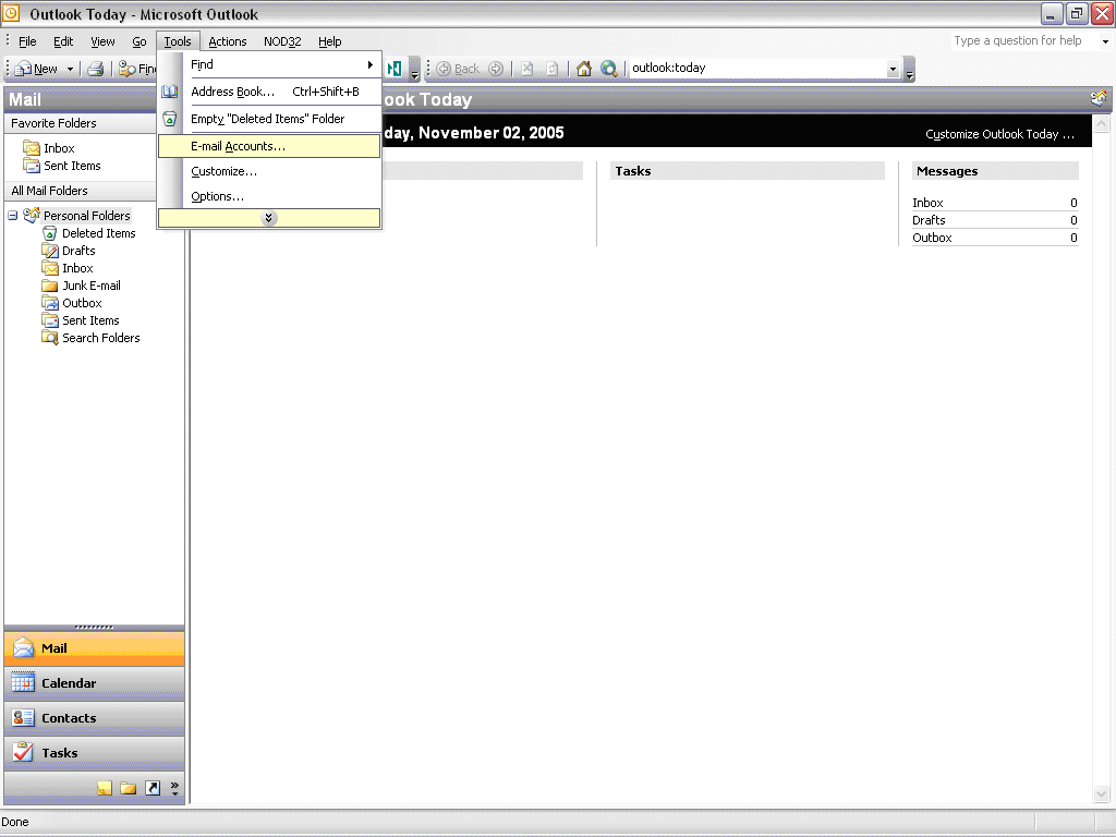 Open the E-mail Accounts Dialog