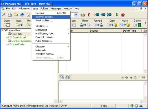 Open the Internet Mail Options